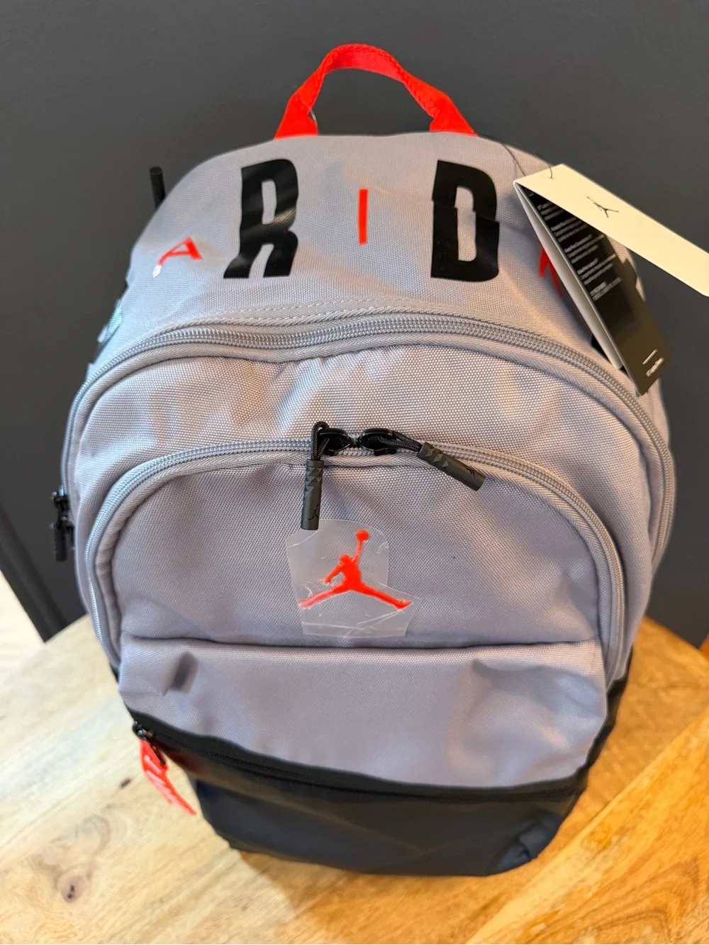 Jordan Grey and Black Backpack with Red Jumpman Accent